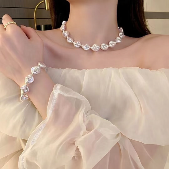 Irregular Pearl Necklace & Bracelet Set