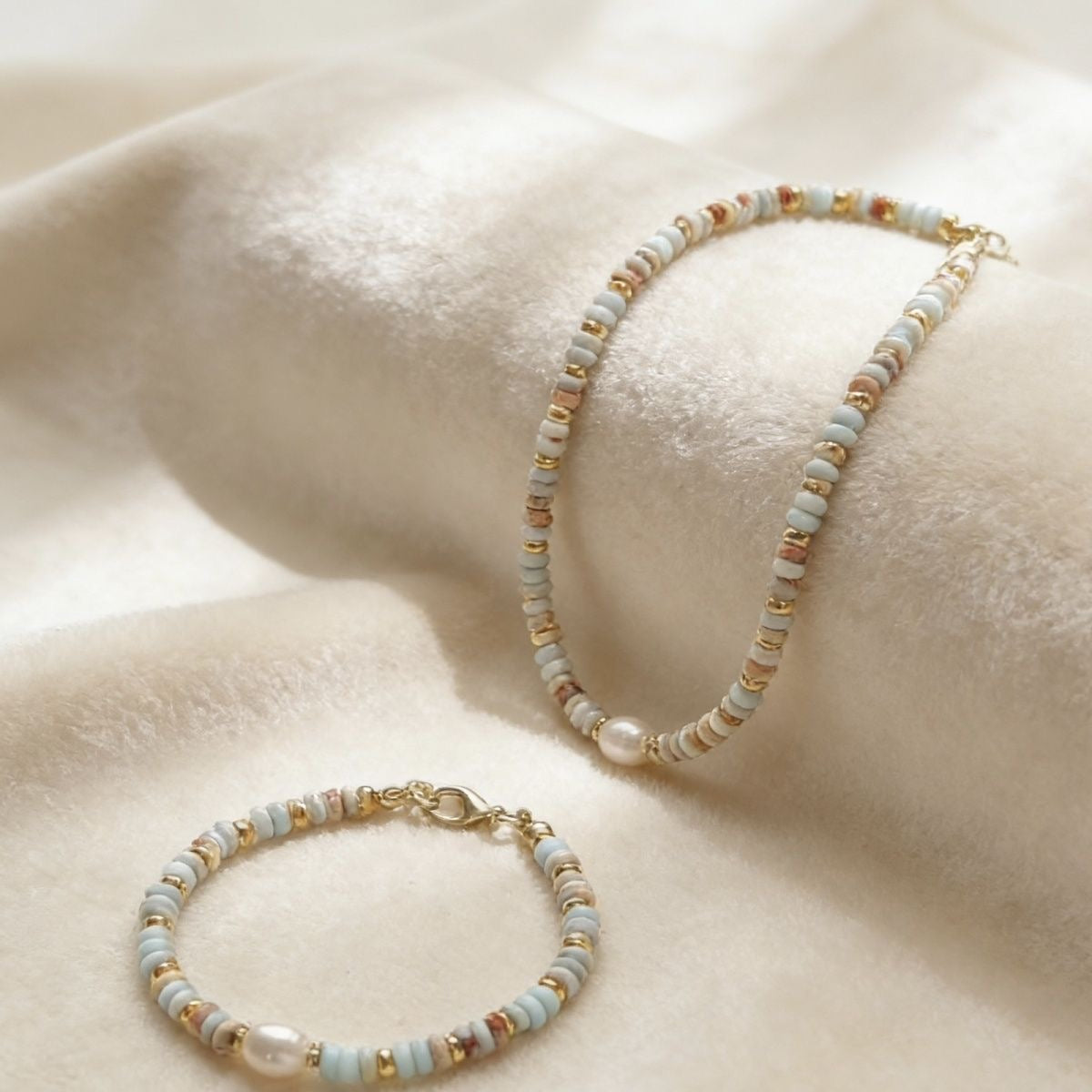 Sea Glass & Sand Beads Necklace & Bracelet Set
