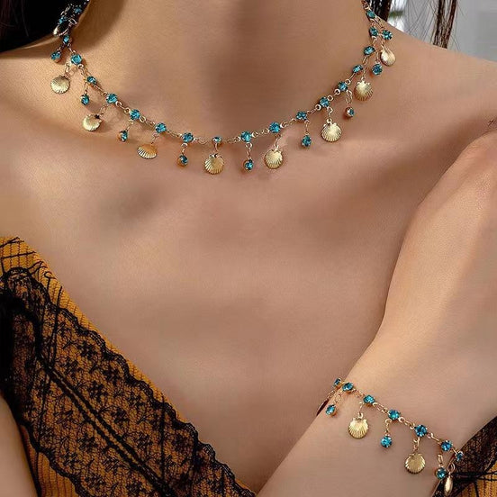 Ocean  Zircon Crystal & Shell Necklace