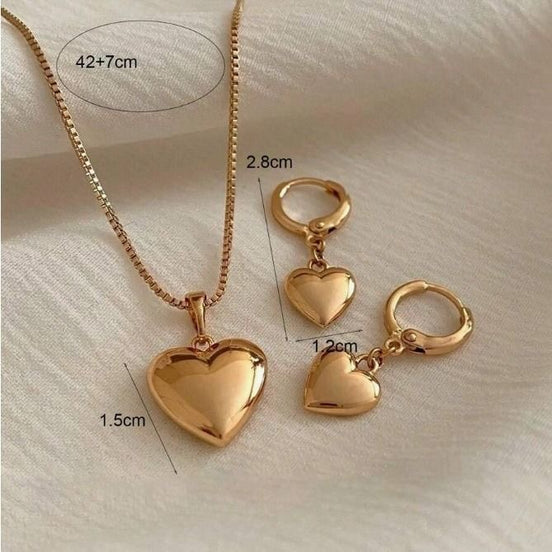 Heart Pendant Necklace & Earrings Set