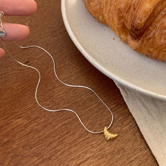 Cute Fork in the Road Croissant Pendant Necklace