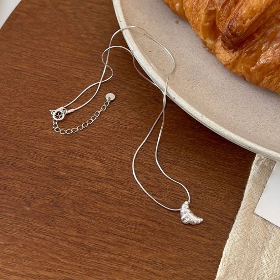 Cute Fork in the Road Croissant Pendant Necklace