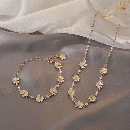 Enamel Daisy Row Necklace & Bracelet Set
