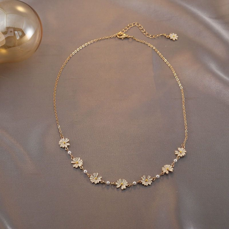Enamel Daisy Row Necklace & Bracelet Set