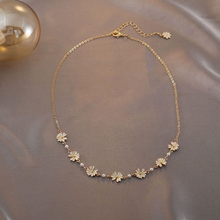 Enamel Daisy Row Necklace & Bracelet Set