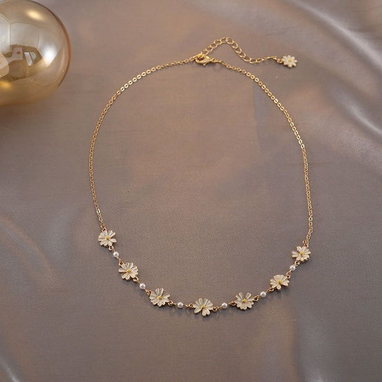 Enamel Daisy Row Necklace & Bracelet Set