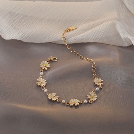 Enamel Daisy Row Necklace & Bracelet Set