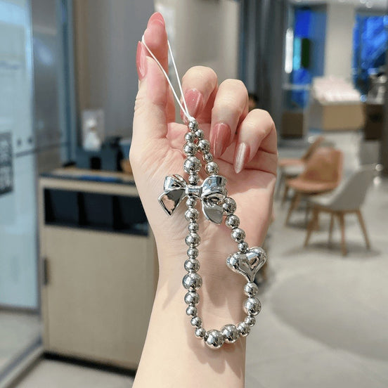 Sliver Color Heart & Bow Phone Strap
