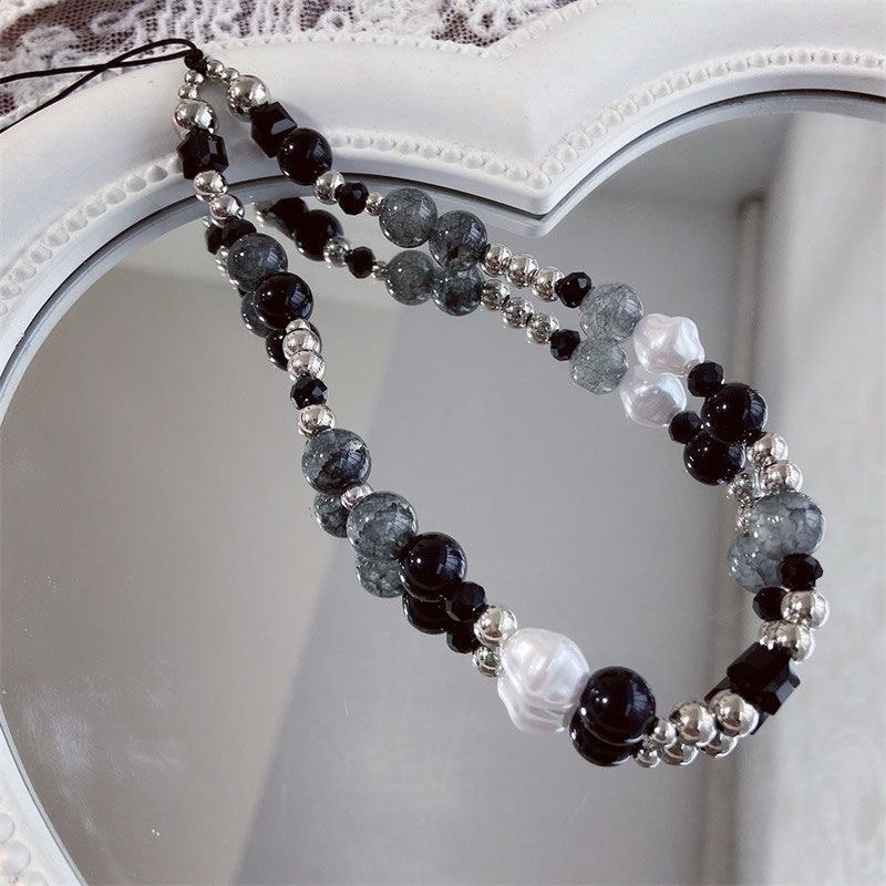 Black & Sliver Beads Phone Strap
