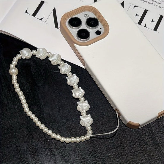 White Shell & Pearl Phone Strap