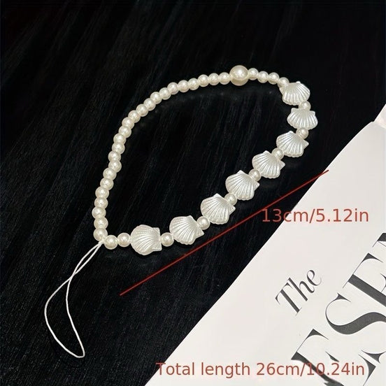 White Shell & Pearl Phone Strap