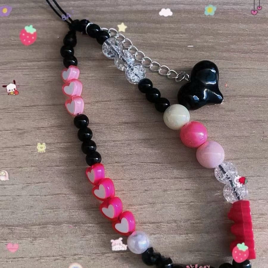 Black & Pink Heat Beads Phone Strap