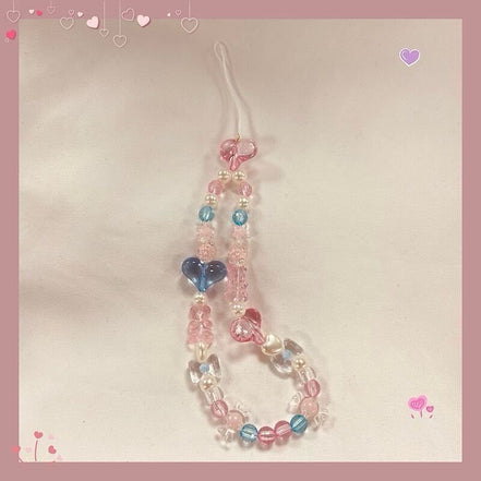 Jelly Blue & Pink Heart Beads Phone Strap