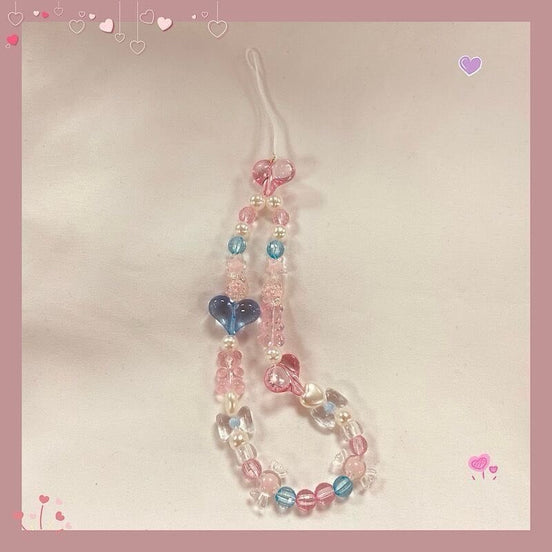 Jelly Blue & Pink Heart Beads Phone Strap
