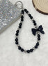 Black & Sliver Beads Bow Phone Strap