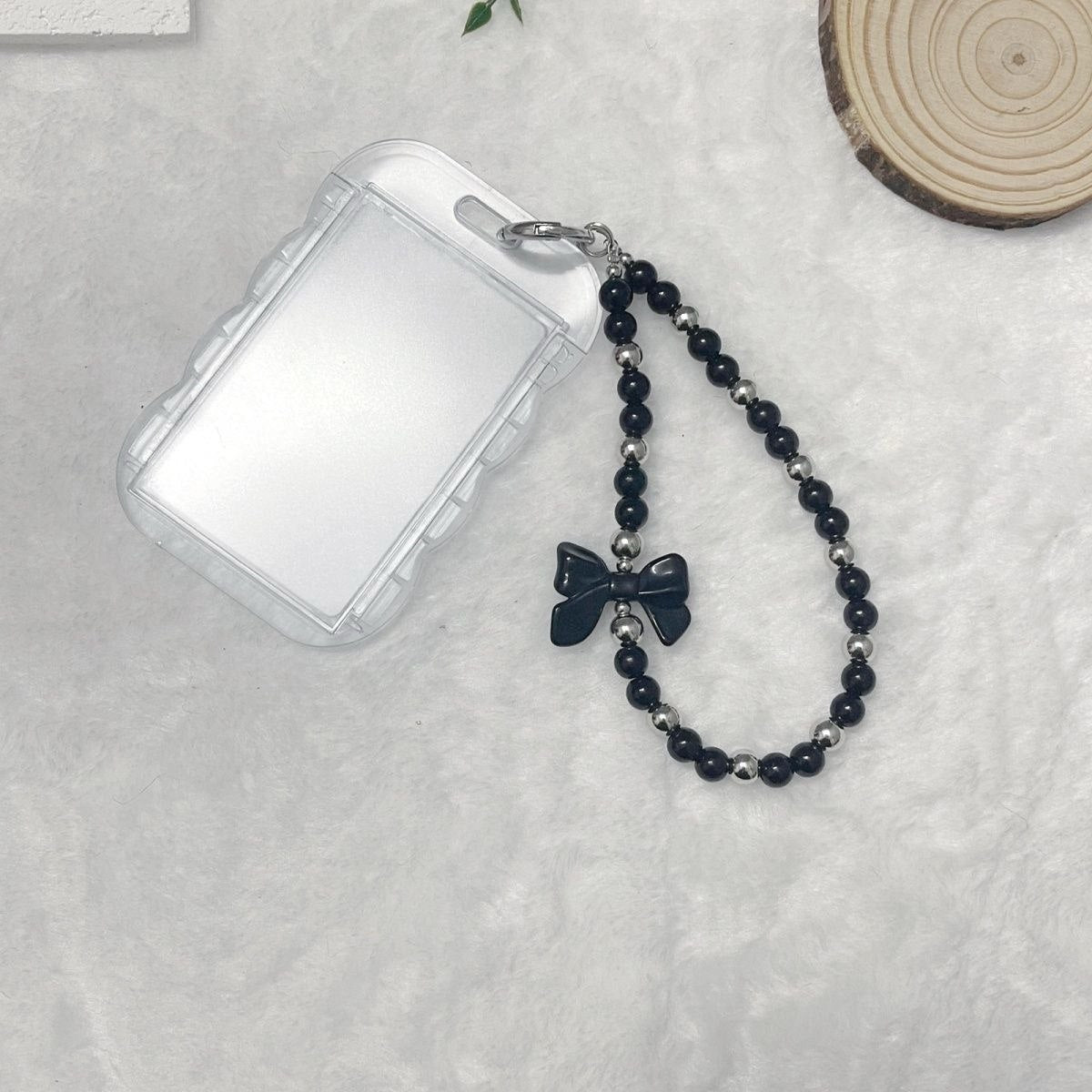 Black & Sliver Beads Bow Phone Strap