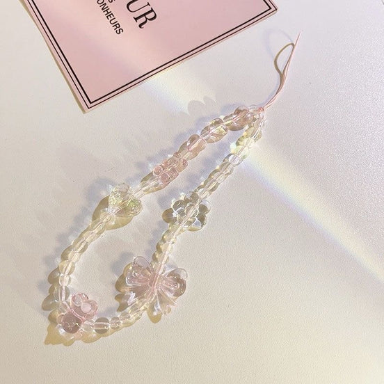 Clear Pink Bear Bow & Heart Phone Strap