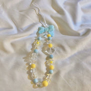 Clear Blue Yellow Beads with Bow Phone Strap