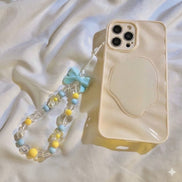 Clear Blue Yellow Beads with Bow Phone Strap