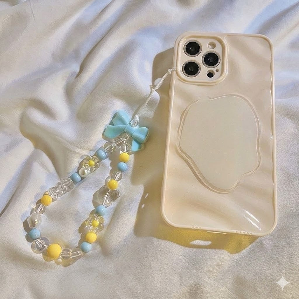 Clear Blue Yellow Beads with Bow Phone Strap