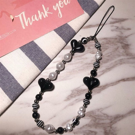 Black & White Evil eye & Heart Phone Strap