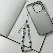 Clear & Black Beads with Metal Butterfly Phone Strap