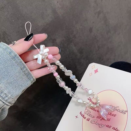 Clear & Pink Beads Mermaid Phone Strap