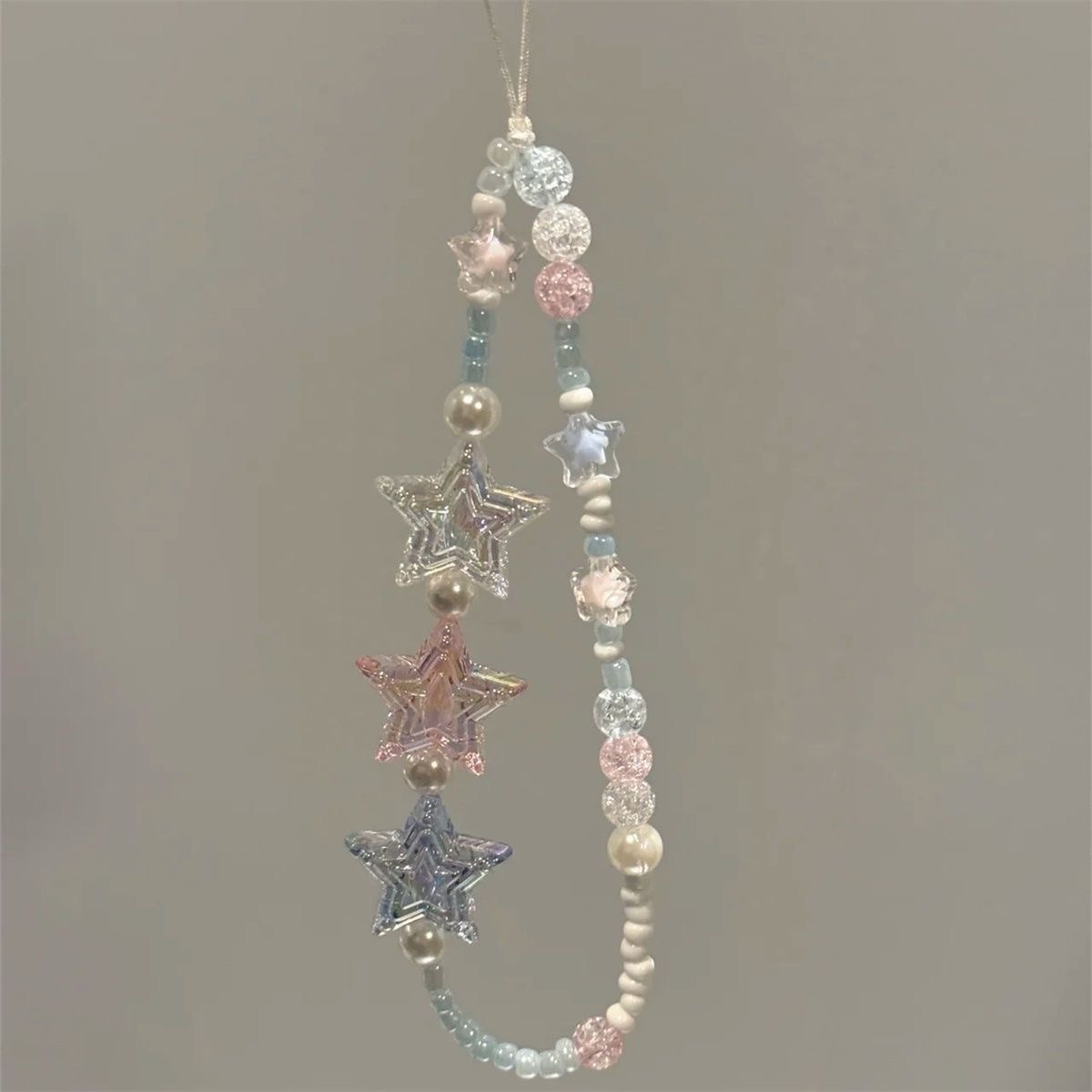 Clear Beads Trible Stars Phone Strap
