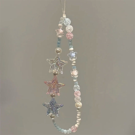 Clear Beads Trible Stars Phone Strap