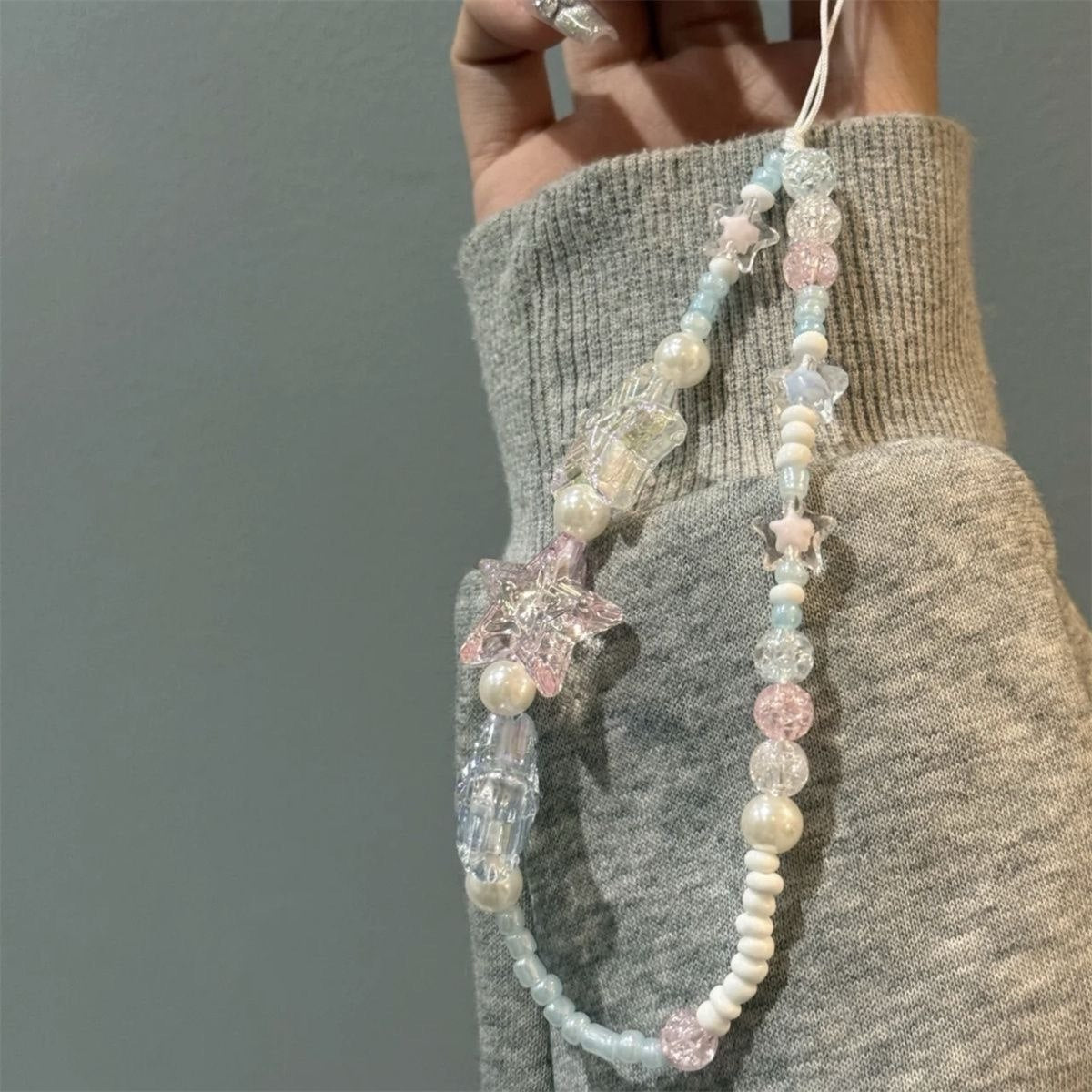 Clear Beads Trible Stars Phone Strap
