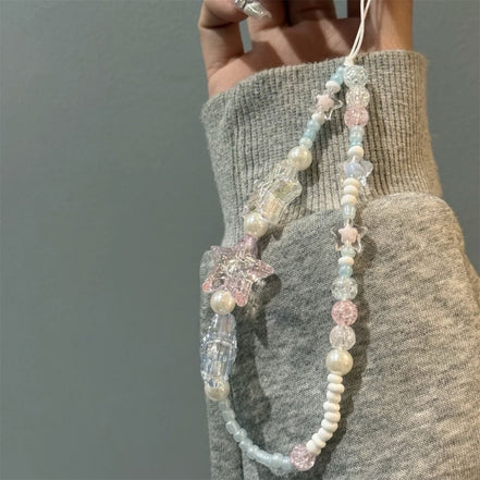 Clear Beads Trible Stars Phone Strap