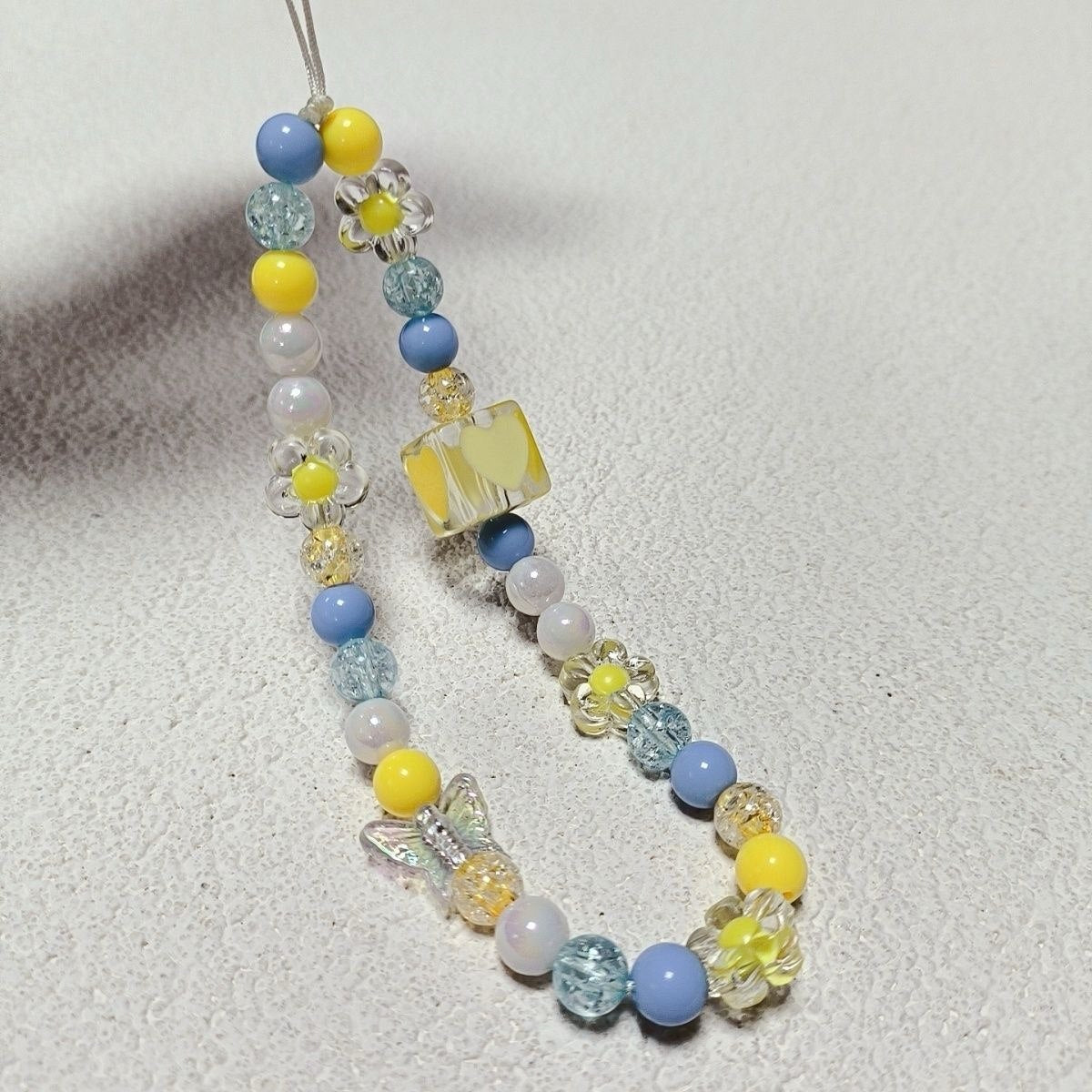 Yellow Blue & White Beads Phone Strap