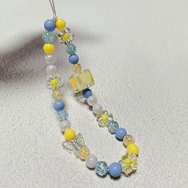 Yellow Blue & White Beads Phone Strap