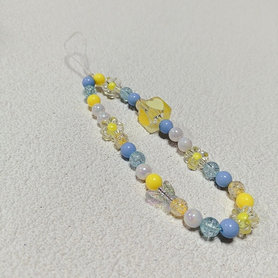 Yellow Blue & White Beads Phone Strap