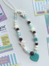 Blue & White Beads with Heart Phone Strap