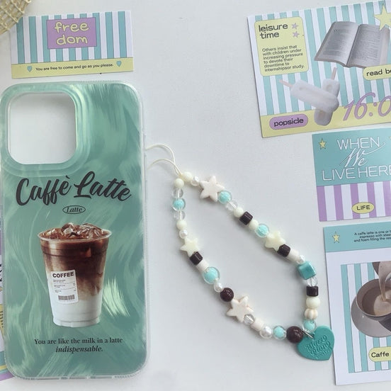 Blue & White Beads with Heart Phone Strap