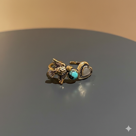 Sparrow&Heart Turquoise Adjustable Ring