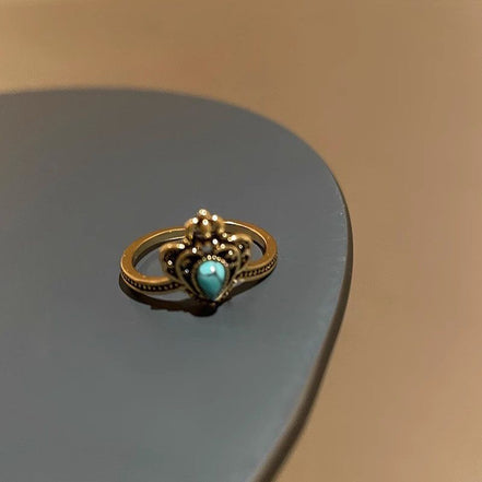 Vintage Crown Turquoise Adjustable Ring