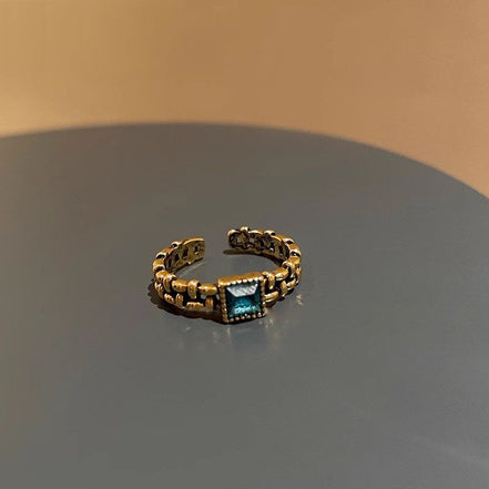 Vintage Square Stone Turquoise Adjustable Ring