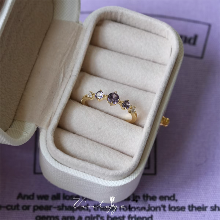 Purple Crystal Adjustable Ring