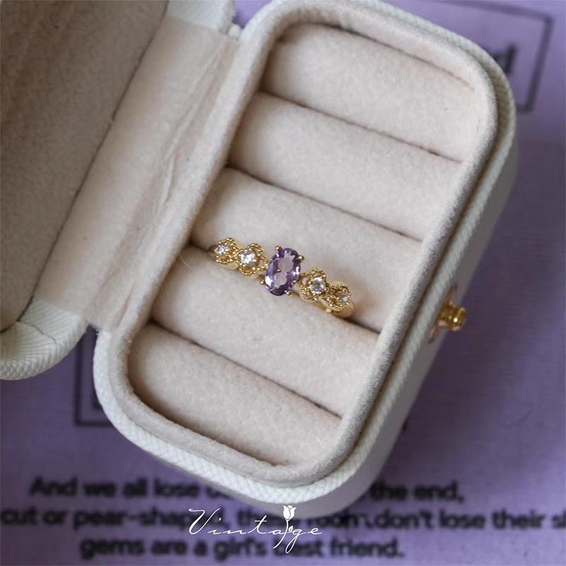 Purple Crystal Adjustable Ring