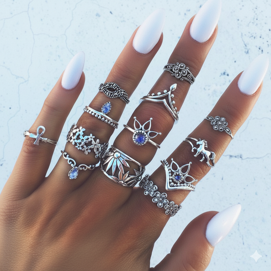 Boho Series Gemstone Ring Set