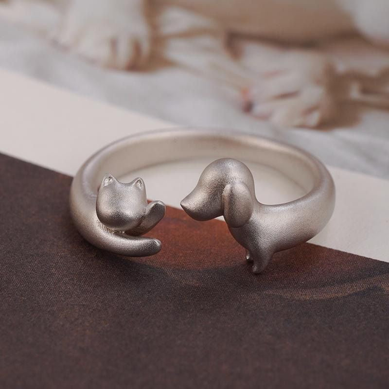 Cute Dog & Cat Open Ring