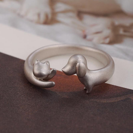 Cute Dog & Cat Open Ring