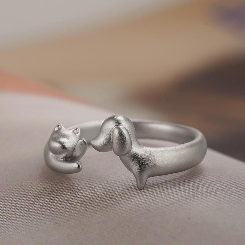 Cute Dog & Cat Open Ring